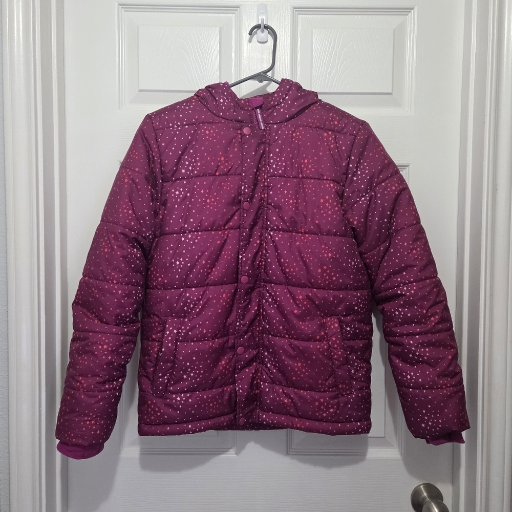 Cat & Jack Girl Magenta Star Print Heavyweight Puffer Winter Snow Jacket Sz XL